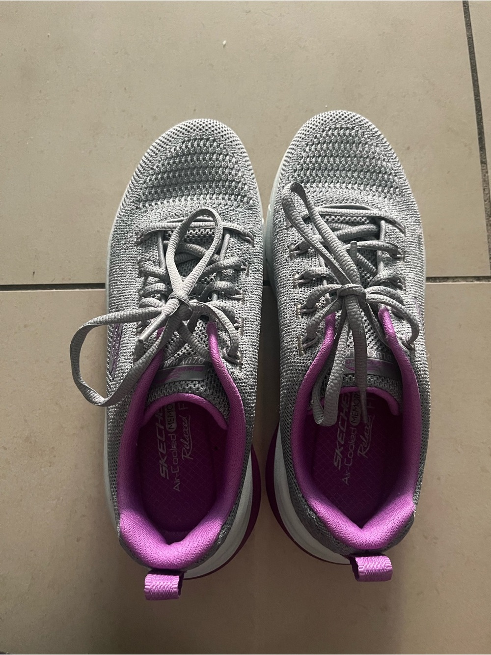 Skechers Gray Knit Athletic Sneakers with Pink Lining